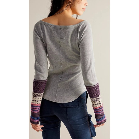 Free People‎ We The Free Cozy Craft Cuff Heather Grey Combo Long Sleeve Medium - Picture 2 of 8